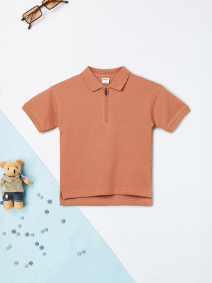 MAX Boys Printed Pure Cotton Regular T Shirt(Orange, Pack of 1)