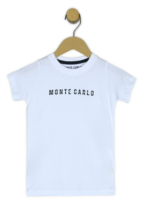 MONTE CARLO Boys Printed Pure Cotton Regular T Shirt(White, Pack of 1)