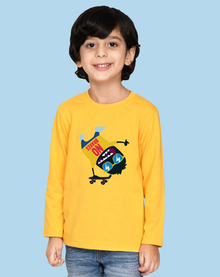 Nusyl Boys Graphic Print Cotton Blend Regular T Shirt(Yellow, Pack of 1)