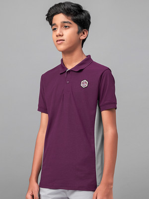 TECHNOSPORT Boys Colorblock Polyester Slim T Shirt(Purple, Pack of 1)