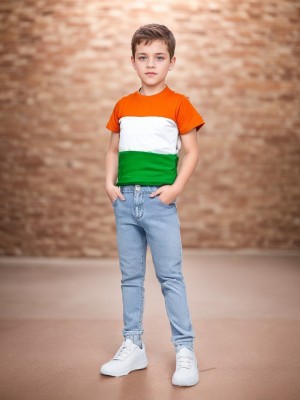 Ruyam Boys Colorblock Pure Cotton Regular T Shirt(White, Pack of 1)