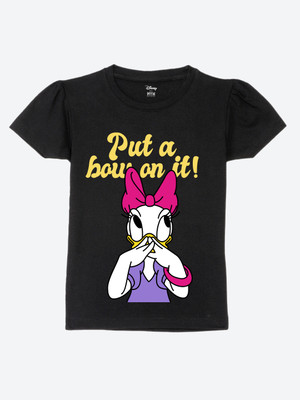 WEAR YOUR MIND Girls Printed Pure Cotton Regular T Shirt(Black, Pack of 1)