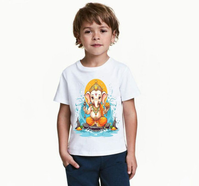 GPGARMENTS TREND Boys & Girls Printed Polyester Regular T Shirt(White, Pack of 1)