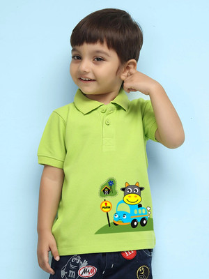 Nusyl Boys Printed Polycotton Regular T Shirt(Green, Pack of 1)