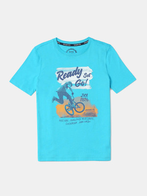 JOCKEY Boys Graphic Print Pure Cotton Regular T Shirt(Blue, Pack of 1)