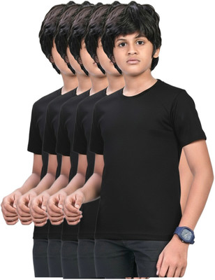 MILTON ( LABEL) Boys Solid Pure Cotton Regular T Shirt(Black, Pack of 5)