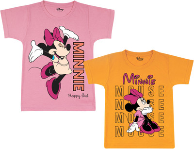 DISNEY BY MISS & CHIEF Girls Printed Cotton Blend Regular T Shirt(Multicolor, Pack of 2)
