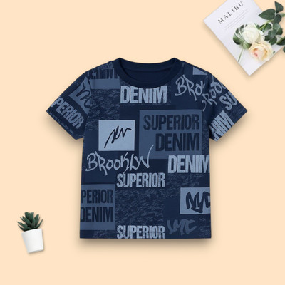 SnegVibe Boys Printed Polycotton Regular T Shirt(Dark Blue, Pack of 1)