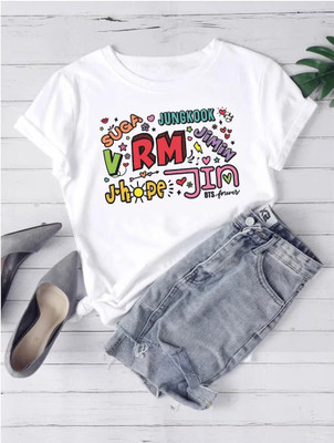 Doyal Collections Boys & Girls Printed Polyester Regular T Shirt(White, Pack of 1)