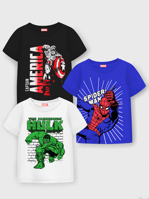 YK Marvel Boys Cartoon/Superhero Cotton Blend Regular T Shirt(Multicolor, Pack of 3)