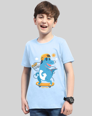 AUSK Boys Printed Cotton Blend Regular T Shirt(Light Blue, Pack of 1)