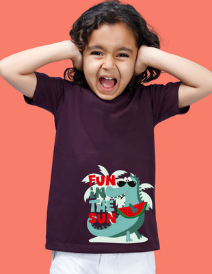 Nusyl Boys Graphic Print Cotton Blend Regular T Shirt(Maroon, Pack of 1)