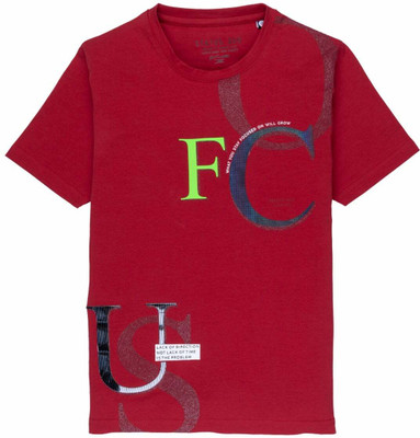 Status Quo Boys Typography Cotton Blend Regular T Shirt(Red, Pack of 1)