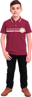 TotzTouch Boys Printed Cotton Blend Regular T Shirt(Maroon, Pack of 1)