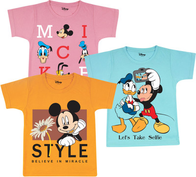 DISNEY BY MISS & CHIEF Boys Printed Cotton Blend Regular T Shirt(Multicolor, Pack of 3)