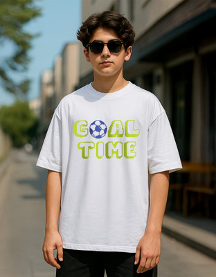 Veirdo Boys Printed Pure Cotton Oversized T Shirt(White, Pack of 1)