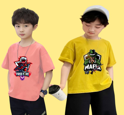 Kintu Parantu Boys Printed Polyester Regular T Shirt(Multicolor, Pack of 1)