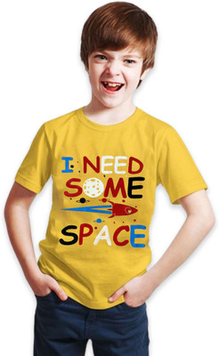 megastar Boys Printed Pure Cotton Regular T Shirt(Yellow, Pack of 1)