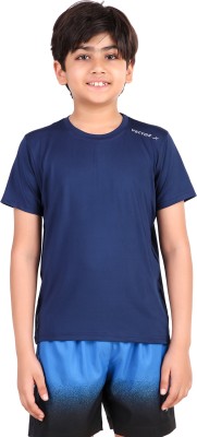 VECTOR X Boys Solid Polyester Regular T Shirt(Dark Blue, Pack of 1)