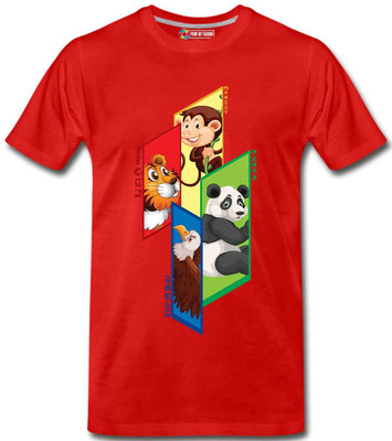 Print My Fashion Boys Printed Cotton Blend Regular T Shirt(Red, Pack of 1)
