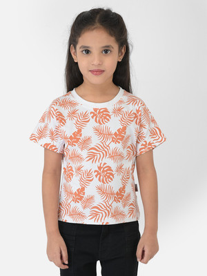 CRIMSOUNE CLUB Girls Floral Print Cotton Blend Slim T Shirt(Multicolor, Pack of 1)