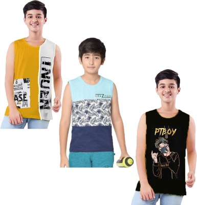 APN Boys Printed Pure Cotton Regular T Shirt(Yellow, Pack of 3)