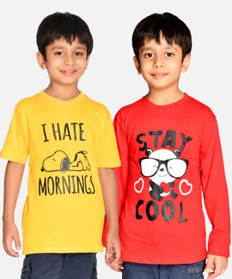 TADEO CREATION Boys & Girls Printed Cotton Blend Oversized T Shirt(Multicolor, Pack of 2)