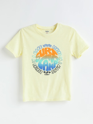 milou Boys Printed Pure Cotton Regular T Shirt(Yellow, Pack of 1)