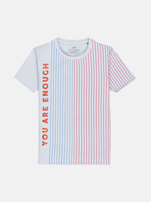 Status Quo Boys Typography, Striped Cotton Blend Regular T Shirt(Multicolor, Pack of 1)
