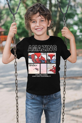 Attirea Boys & Girls Graphic Print Pure Cotton Regular T Shirt(Black, Pack of 1)