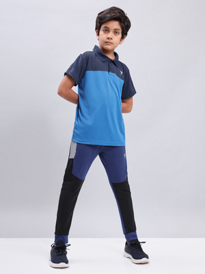 TECHNOSPORT Boys Colorblock Polyester Slim T Shirt(Blue, Pack of 1)