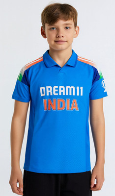 Ryze Boys & Girls Printed Polyester Regular T Shirt(Blue, Pack of 1)