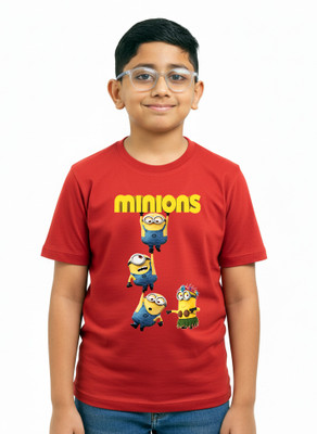 R and S Creations Boys & Girls Printed Pure Cotton Regular T Shirt(Black, Pack of 1)