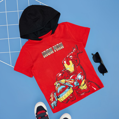 Pantaloons Junior Boys Printed Pure Cotton Regular T Shirt(Red, Pack of 1)