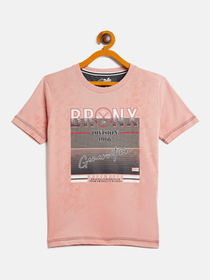 DUKE Boys Typography, Printed Cotton Blend Slim T Shirt(Pink, Pack of 1)