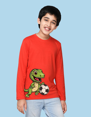 Nusyl Boys Printed Cotton Blend Regular T Shirt(Red, Pack of 1)