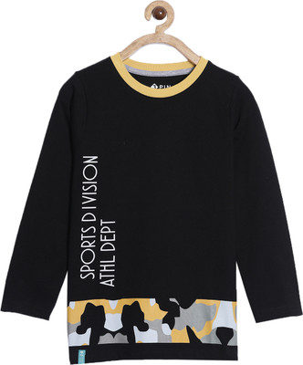 3Pin Boys Typography Pure Cotton Regular T Shirt(Black, Pack of 1)