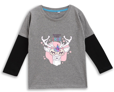 Superb Starling Boys & Girls Self Design Pure Cotton Regular T Shirt(Grey, Pack of 1)
