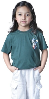 stylestorm Girls Printed Cotton Blend Regular T Shirt(Green, Pack of 1)