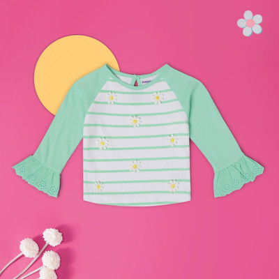 BabiesRus Baby Girls Printed Pure Cotton Regular T Shirt(Green, Pack of 1)