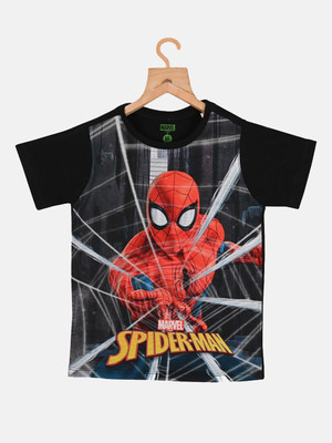 YK Marvel Boys Printed Cotton Blend Regular T Shirt(Black, Pack of 1)