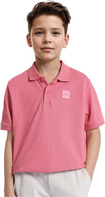 Rare Ones Boys Solid Cotton Blend Regular T Shirt(Pink, Pack of 1)