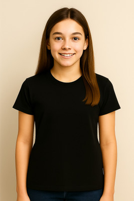 Belive in Yourself Girls Solid Polyester Regular T Shirt(Black, Pack of 1)