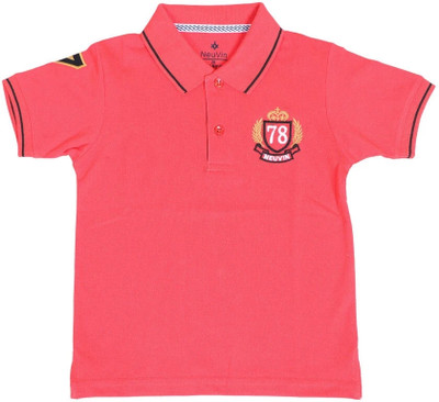 NeuVin Boys Embroidered Cotton Blend Regular T Shirt(Pink, Pack of 1)