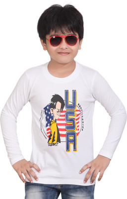 dongli Boys Typography, Printed Pure Cotton Regular T Shirt(White, Pack of 1)