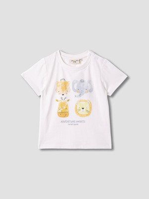 JUNIORS by Babyshop Baby Boys Printed Pure Cotton Regular T Shirt(White, Pack of 1)