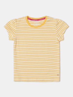 JOCKEY Girls Striped Cotton Blend T Shirt(Yellow, Pack of 1)
