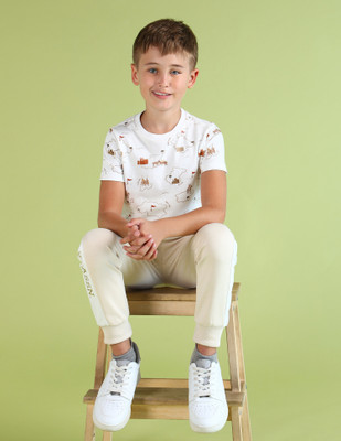 U.S. POLO ASSN. Boys Printed Pure Cotton Regular T Shirt(White, Pack of 1)