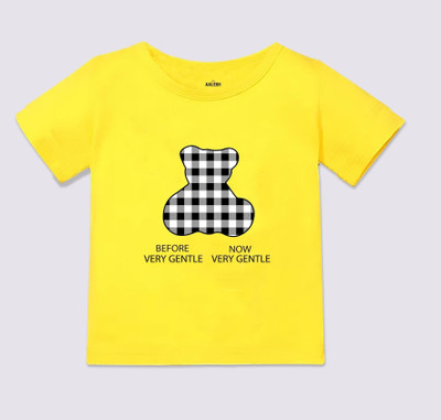 AALEKH Baby Boys & Baby Girls Printed Pure Cotton Regular T Shirt(Yellow, Pack of 1)