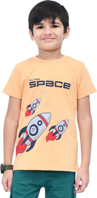 YOUMAA FAB Boys Graphic Print Cotton Blend Regular T Shirt(Orange, Pack of 1)